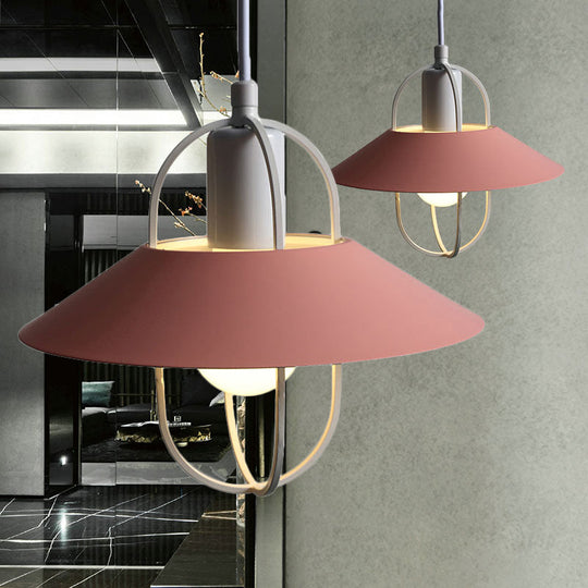 Contemporary Hanging Light With Metal Shade - 1 Black/Pink/White Lantern Suspension