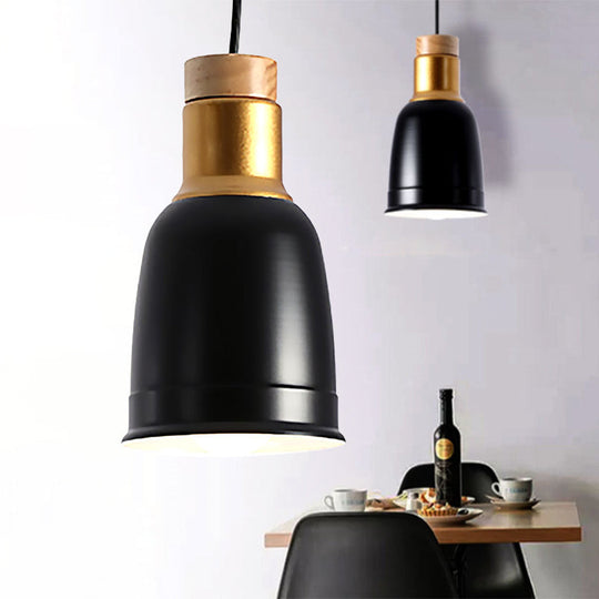 Nordic Metal Pendant Ceiling Light With Bell Hanging Design In Black/Grey/White - 1 Black