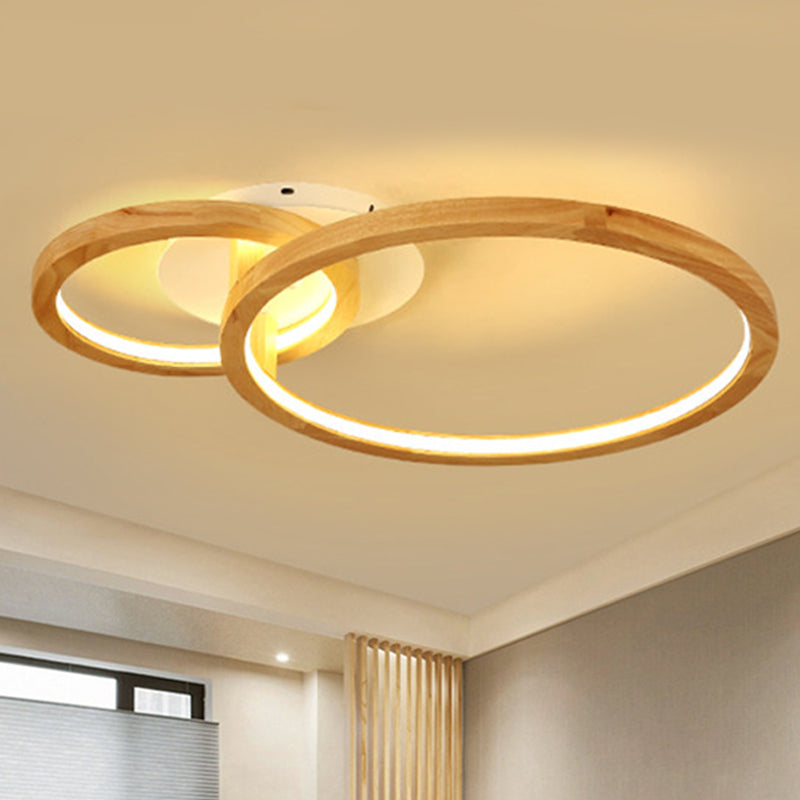 Modern 2 - Tier Led Semi Flush Ceiling Light For Bedroom In Warm Brown Wood 21.5’/28’ Wide / 21.5’