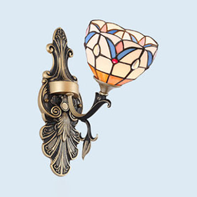 Blue Stained Glass Wall Sconce - Baroque/Flower/Gem/Magnolia Pattern Tiffany Design 1 Light Indoor