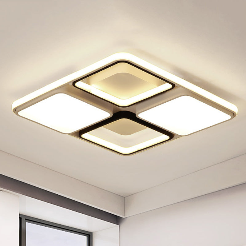 Modern Led Flush Mount Lamp: Black And White Square/Rectangle 19.5/45 Wide Acrylic Light Fixture In