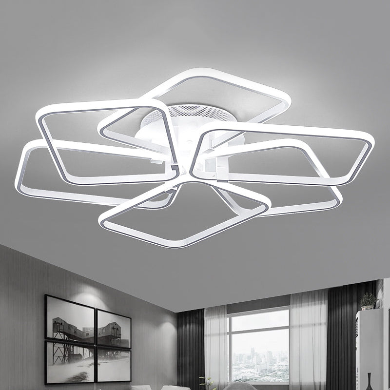 Modernist White Led Acrylic Semi Flush Lighting: 6 Rectangular Rings 31.5’/39’ Wide / 31.5’