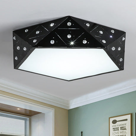 Modern Geometric Flushmount Nordic Led Light - Crystal Accents Black/White 16/19.5 Wide Black / 16