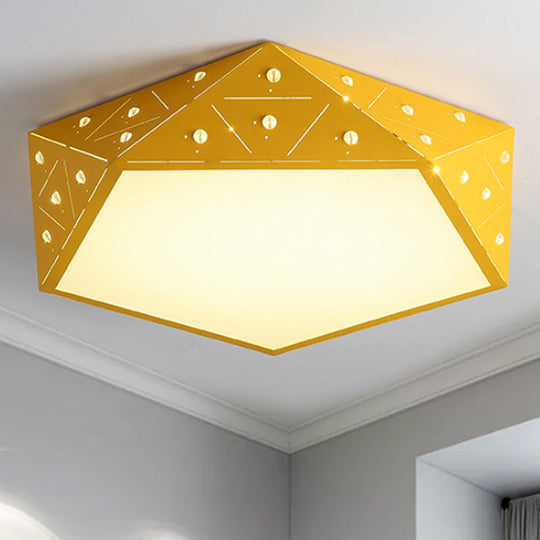 Geometric Acrylic Led Ceiling Light (16’/19.5’ Wide) - Macaron Collection Pink/Blue/Yellow Options