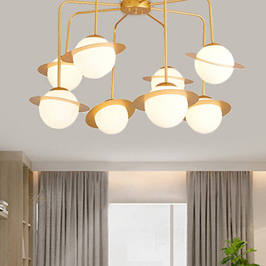 Contemporary Metal Radial Chandelier Lamp - 8-Light Gold/Chrome Led Ceiling Light Fixture With White