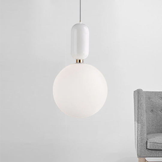 Modern Black/Gold/White Ball Pendant Light With Milky Glass Led Ceiling Fixture - 1 6/8/12 Wide