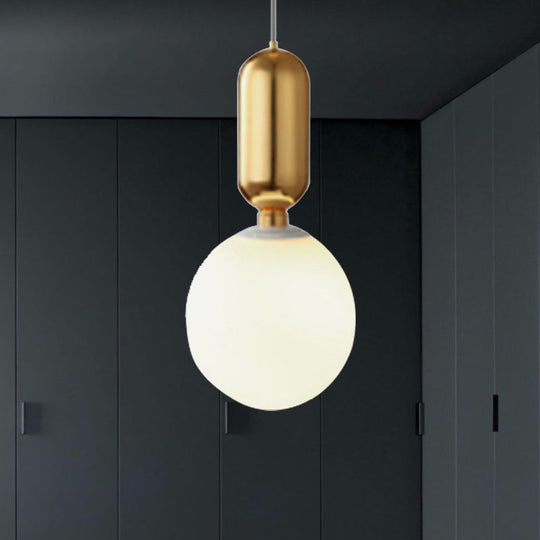 Modern Black/Gold/White Ball Pendant Light With Milky Glass Led Ceiling Fixture - 1 6/8/12 Wide