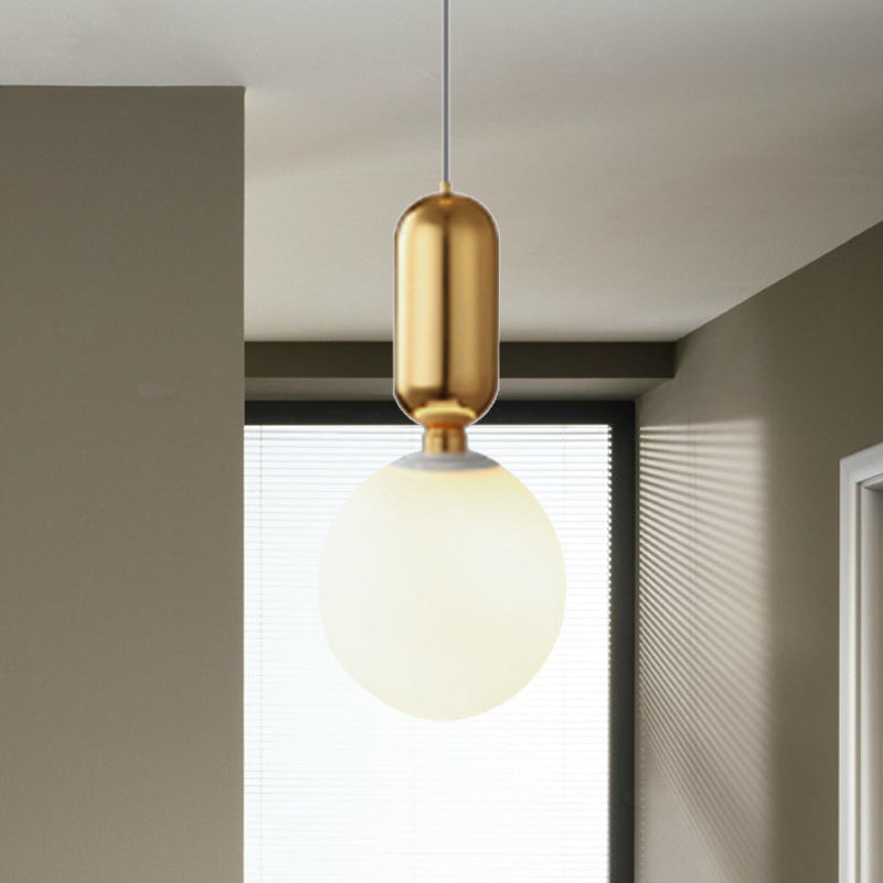 Modern Black/Gold/White Ball Pendant Light With Milky Glass Led Ceiling Fixture - 1 6/8/12 Wide
