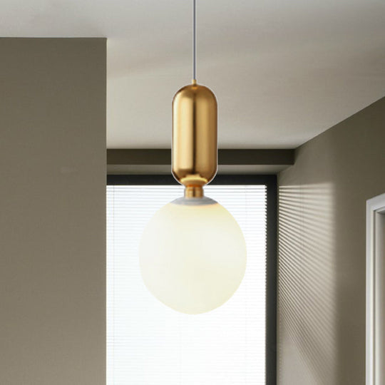 Modern Black/Gold/White Ball Pendant Light With Milky Glass Led Ceiling Fixture - 1 6/8/12 Wide