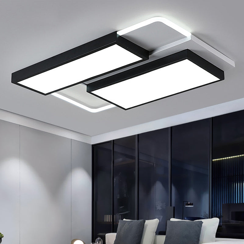 Modernist Led Flush Mount Lamp Black & White 21.5’/35.5’ Wide Metal Ceiling Fixture For Living
