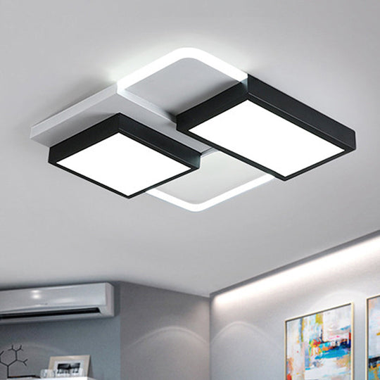 Modernist Led Flush Mount Lamp Black & White 21.5/35.5 Wide Metal Ceiling Fixture For Living Room