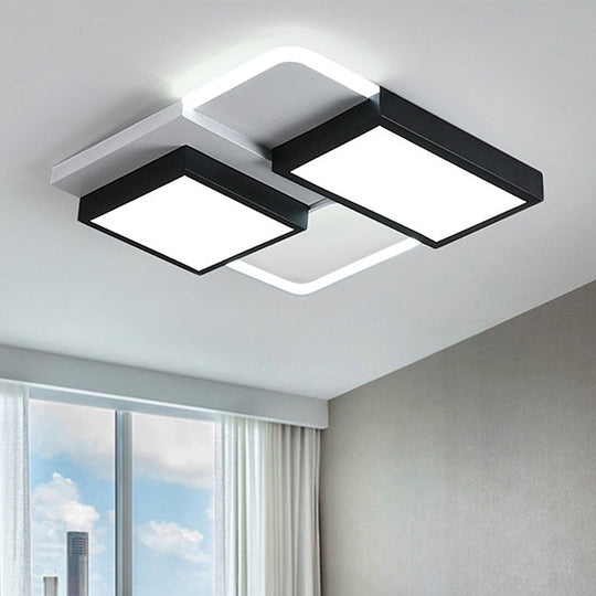 Modernist Led Flush Mount Lamp Black & White 21.5’/35.5’ Wide Metal Ceiling Fixture For Living