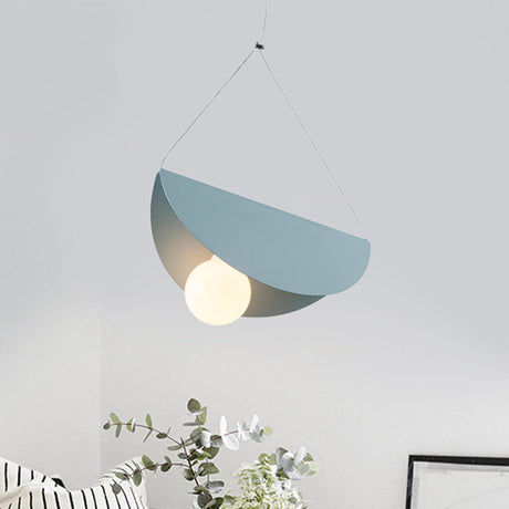 Contemporary Curved Hanging Pendant Light - Black/Grey Metal Suspension For Bedroom Blue