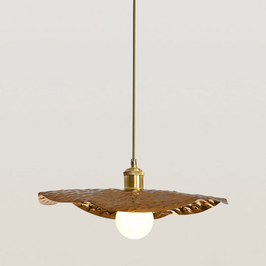 Postmodern 1-Light Brown Hammered Metal Lotus Leaf Pendant Ceiling Lamp / 15.5’
