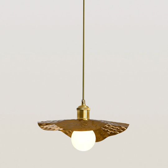 Lotus Leaf Pendant Lamp - Postmodern Hammered Metal 1-Light Brown / 12