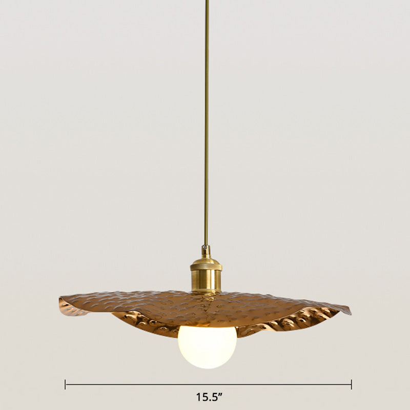Postmodern 1-Light Brown Hammered Metal Lotus Leaf Pendant Ceiling Lamp