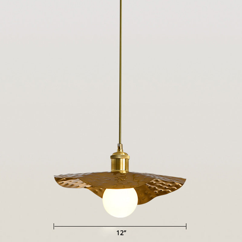 Lotus Leaf Pendant Lamp - Postmodern Hammered Metal 1-Light Brown