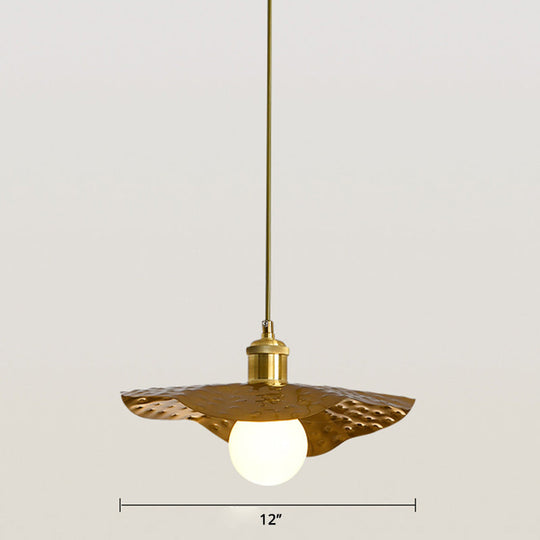 Lotus Leaf Pendant Lamp - Postmodern Hammered Metal 1-Light Brown