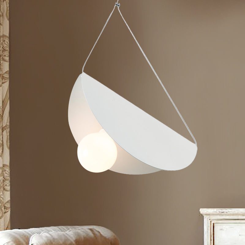 Contemporary Curved Hanging Pendant Light - Black/Grey Metal Suspension For Bedroom White