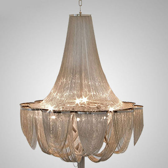 Modern Empire Chandelier - Aluminum Chain Suspension Lamp For Dining Room Ceiling Silver / 19.5’