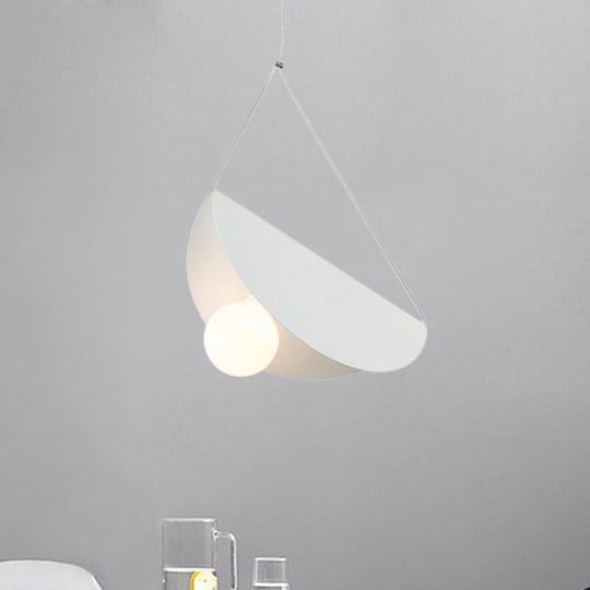 Contemporary Curved Hanging Pendant Light - Black/Grey Metal Suspension For Bedroom