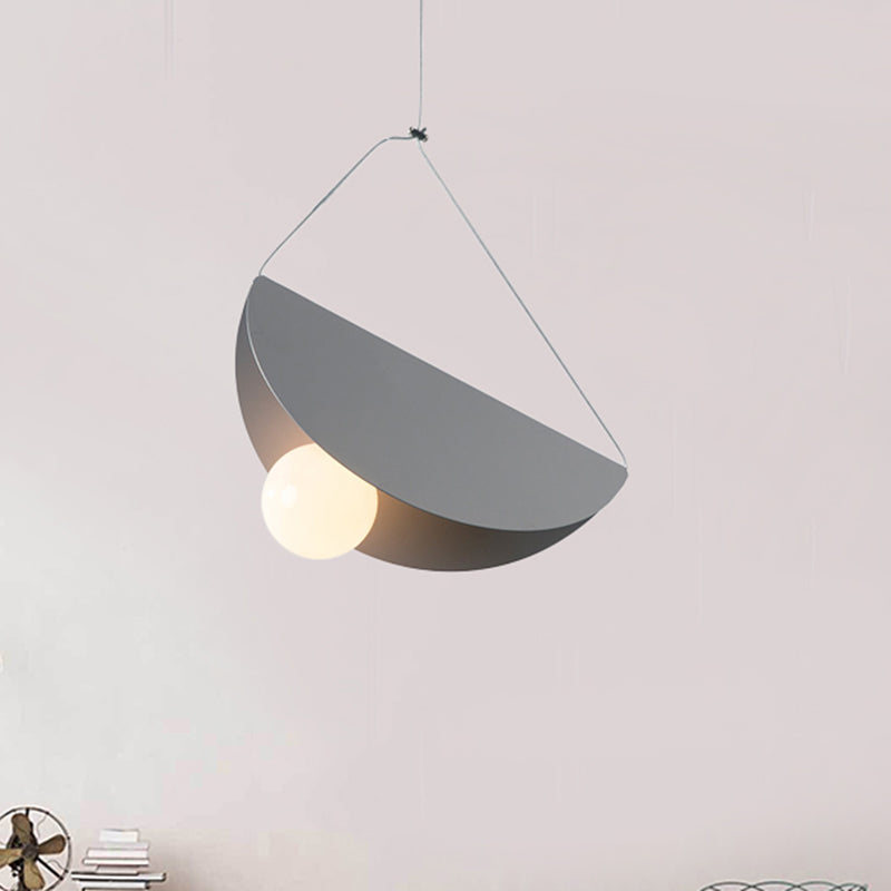 Contemporary Curved Hanging Pendant Light - Black/Grey Metal Suspension For Bedroom