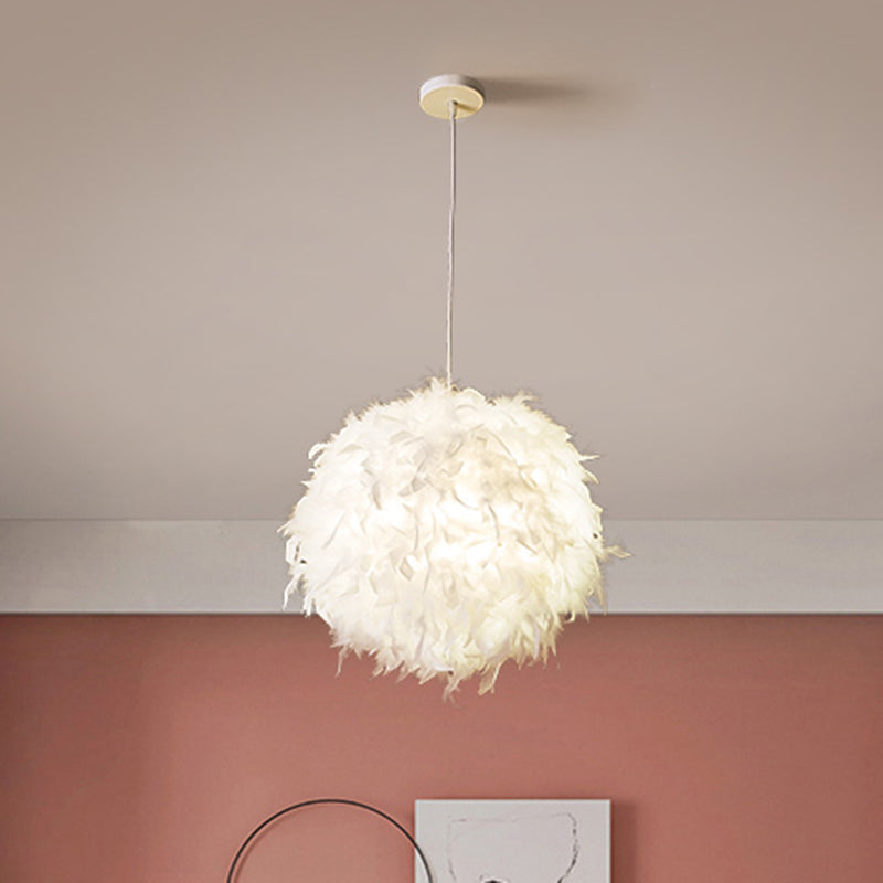 White Minimalistic Bedroom Pendant Light With Feather Detail