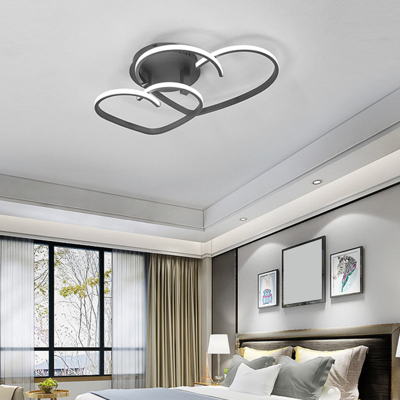 Contemporary Led Loving Heart Semi Flush Mount Light For Bedrooms Black / 21.5’ White