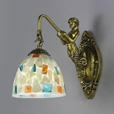Tiffany Style Shell Mosaic Wall Lamp With Mermaid Backplate - Beige/Purple-Yellow/Blue-Yellow Sconce
