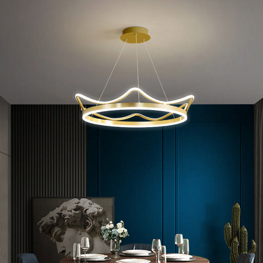 Led Gold Crown Chandelier: Minimalistic Acrylic Pendant Light For Living Room
