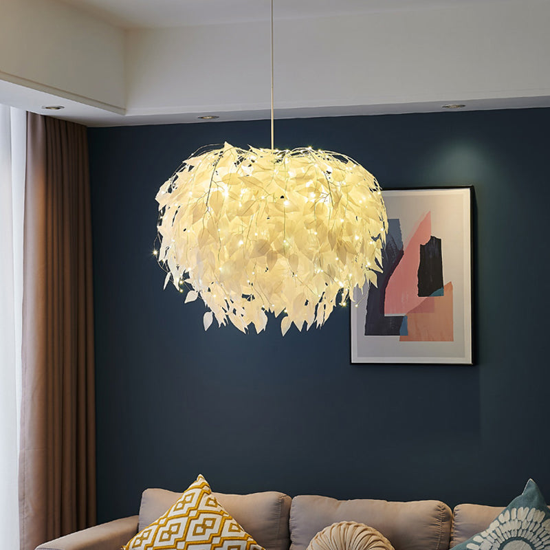 White Nordic Fabric Suspended Pendant Light For Living Room
