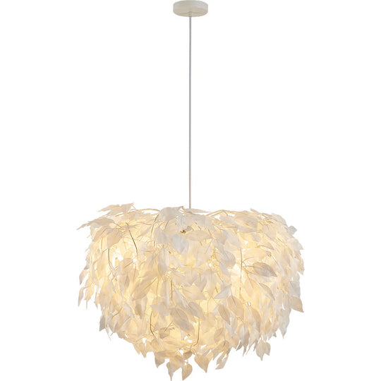 White Nordic Fabric Suspended Pendant Light For Living Room / 19.5’ Feather