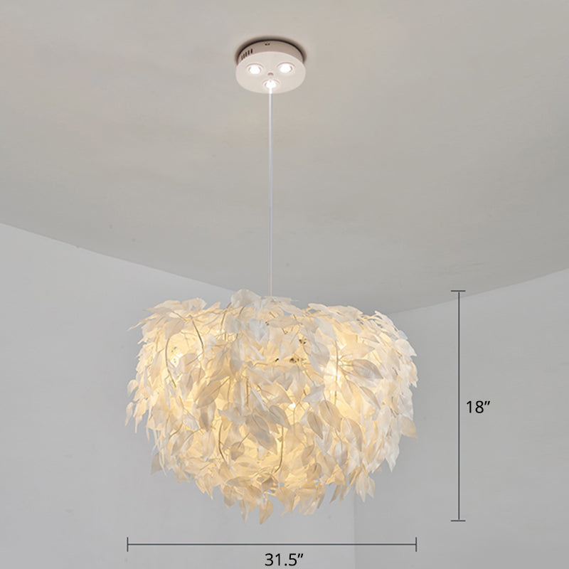 White Nordic Fabric Suspended Pendant Light For Living Room