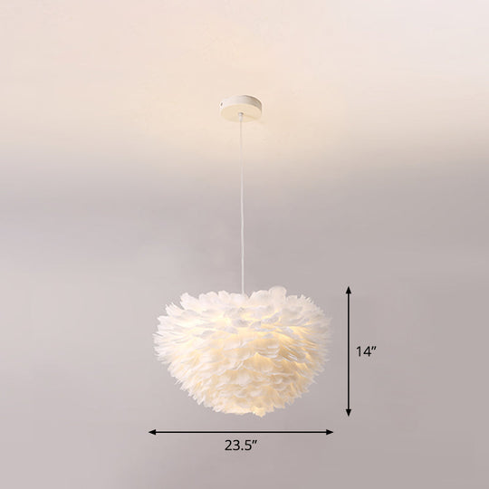 White Nordic Fabric Suspended Pendant Light For Living Room