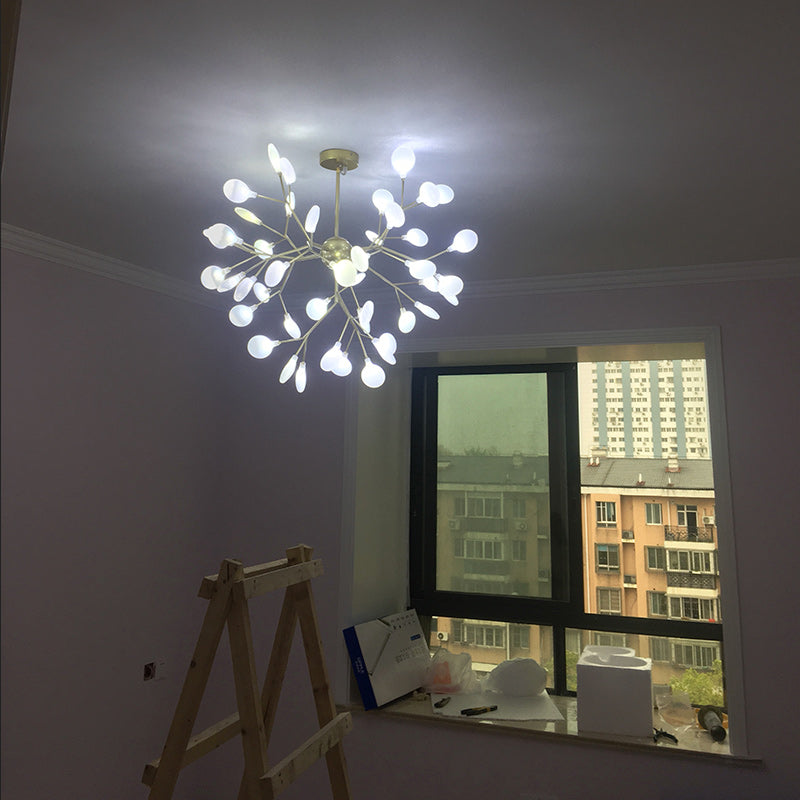 Designer Gold Acrylic Leaf Hanging Chandelier Pendant Ceiling Light For Bedroom