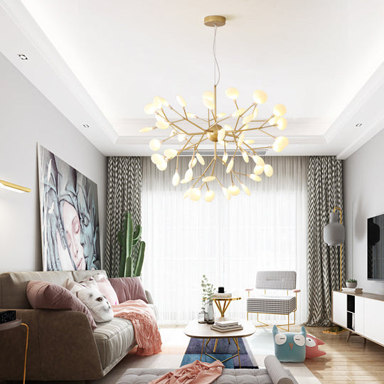 Designer Gold Acrylic Leaf Hanging Chandelier Pendant Ceiling Light For Bedroom