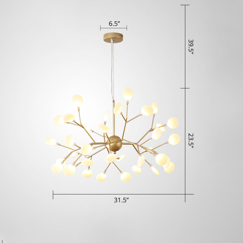 Designer Acrylic Leaf Chandelier Pendant With Gold Finish For Bedroom Ceiling