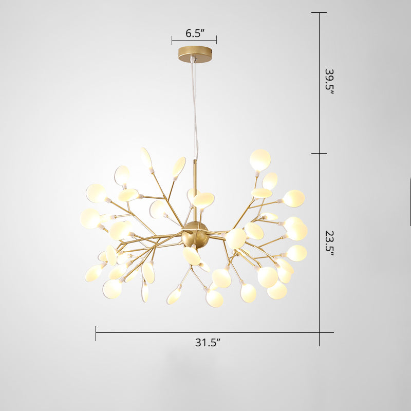 Designer Acrylic Leaf Chandelier Pendant With Gold Finish For Bedroom Ceiling