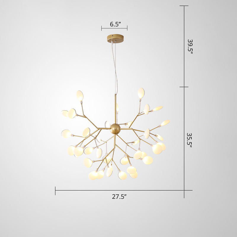 Designer Acrylic Leaf Chandelier Pendant With Gold Finish For Bedroom Ceiling