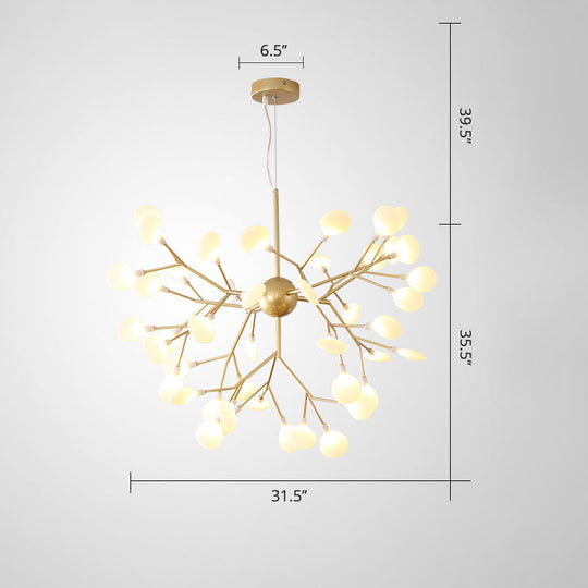 Designer Acrylic Leaf Chandelier Pendant With Gold Finish For Bedroom Ceiling