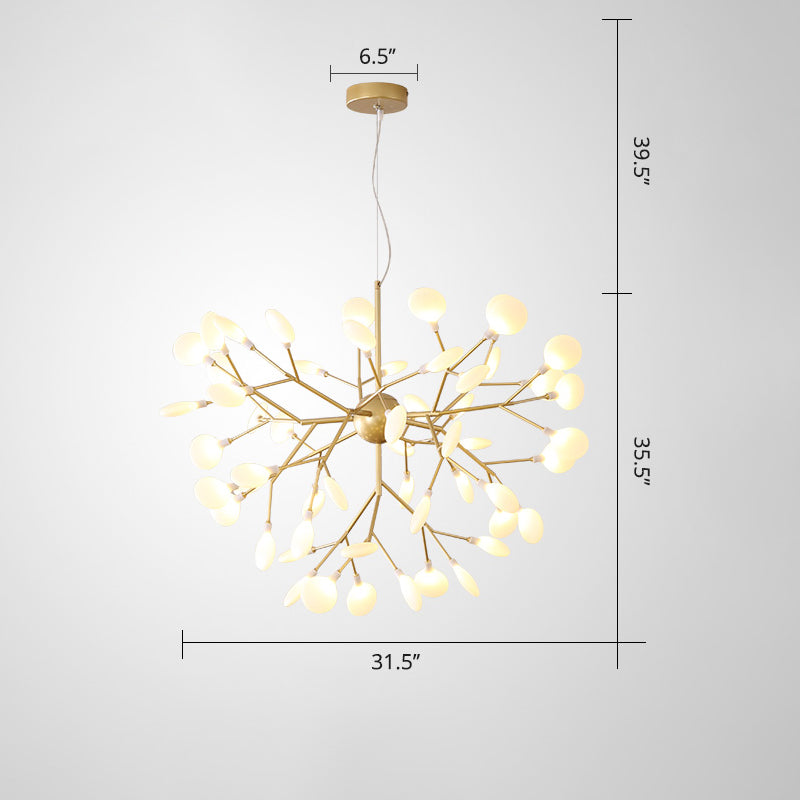 Designer Acrylic Leaf Chandelier Pendant With Gold Finish For Bedroom Ceiling