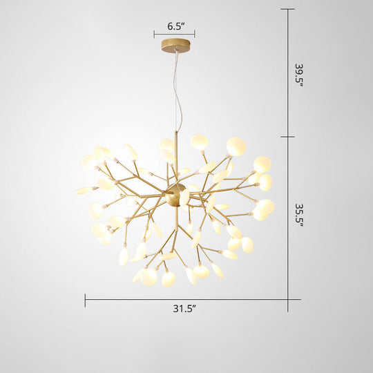 Designer Gold Acrylic Leaf Hanging Chandelier Pendant Ceiling Light For Bedroom