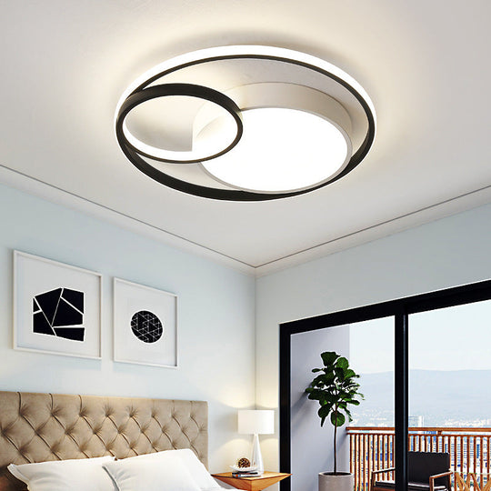 Metal Nordic Halo Led Bedroom Ceiling Light Fixture Black - White / 19.5’ Warm