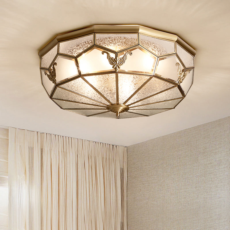 Colonial Style Gold Finish 4-Light Ceiling Flush Mount With Frosted Glass Bowl Shape