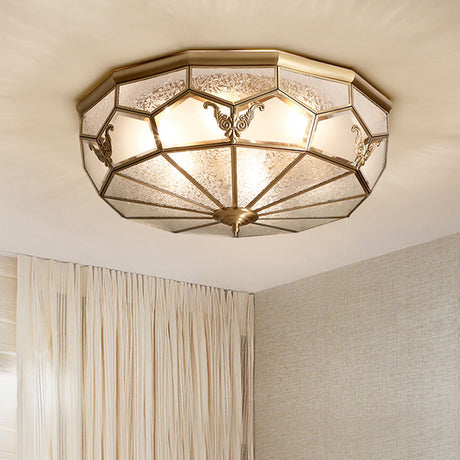 Colonial Style Gold Finish 4-Light Ceiling Flush Mount With Frosted Glass Bowl Shape