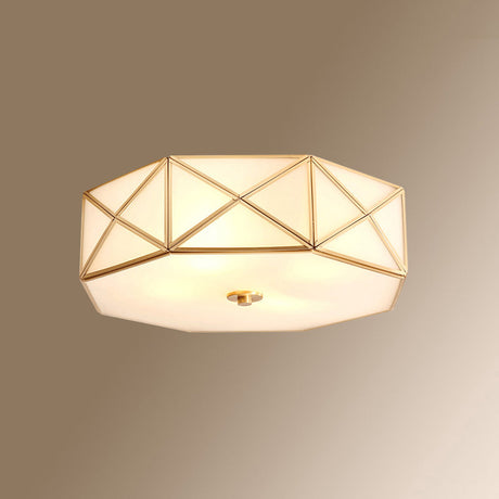 Colonial Style Gold Finish 4-Light Ceiling Flush Mount With Frosted Glass Bowl Shape / Polygon