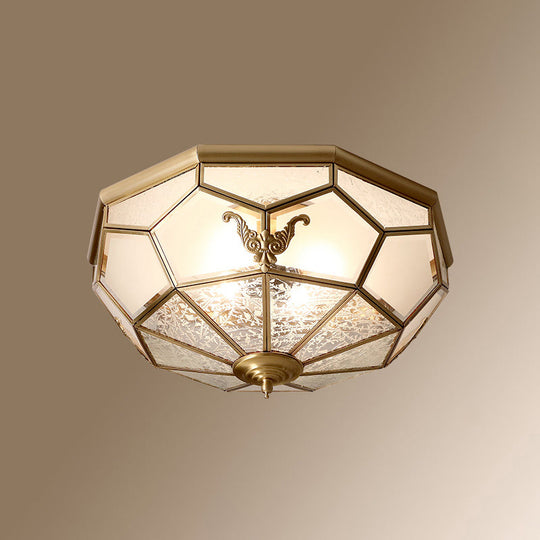 Colonial Style Gold Finish 4-Light Ceiling Flush Mount With Frosted Glass Bowl Shape / Cone