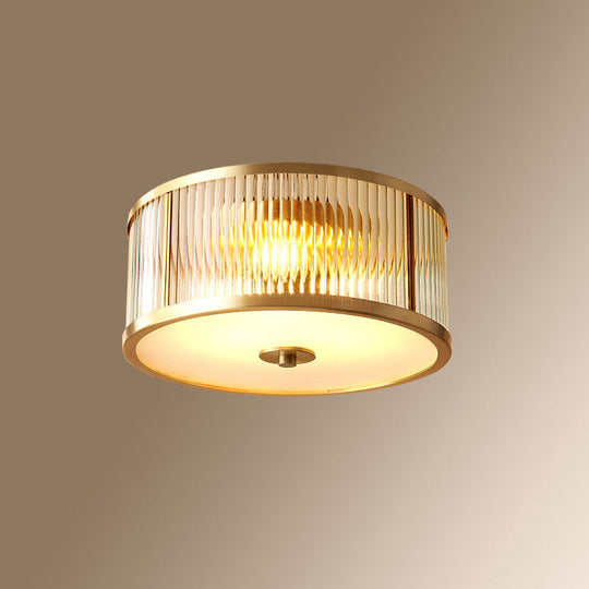 Colonial Style Gold Finish 4-Light Ceiling Flush Mount With Frosted Glass Bowl Shape / Cylinder