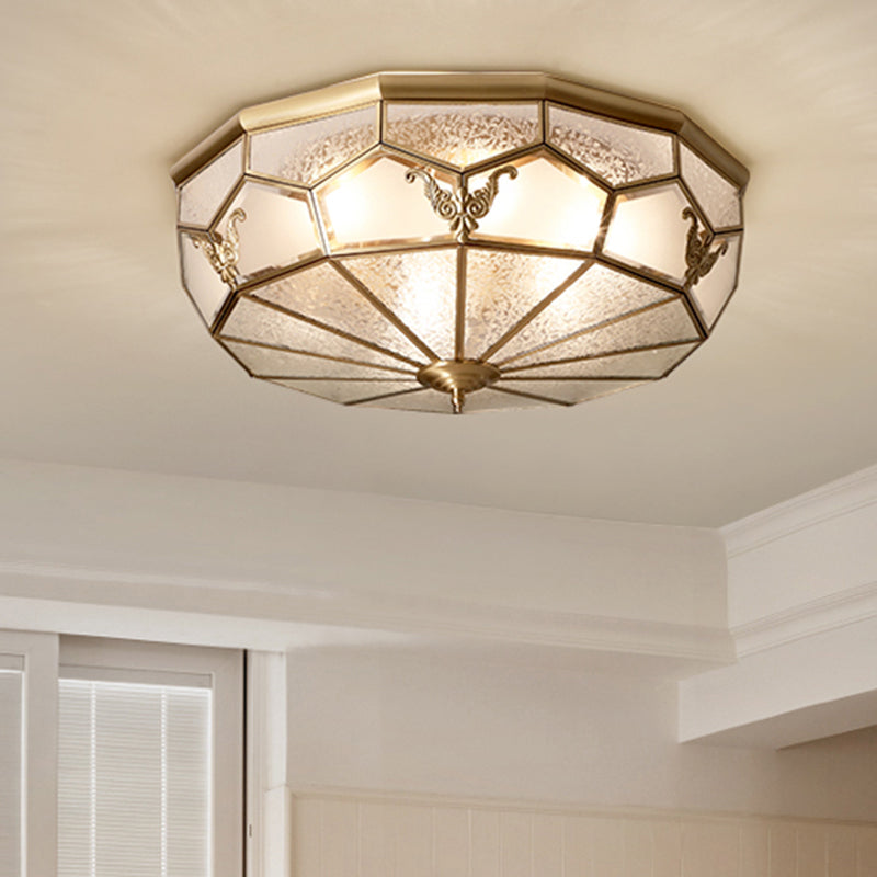 Colonial Style Gold Finish 4-Light Ceiling Flush Mount With Frosted Glass Bowl Shape