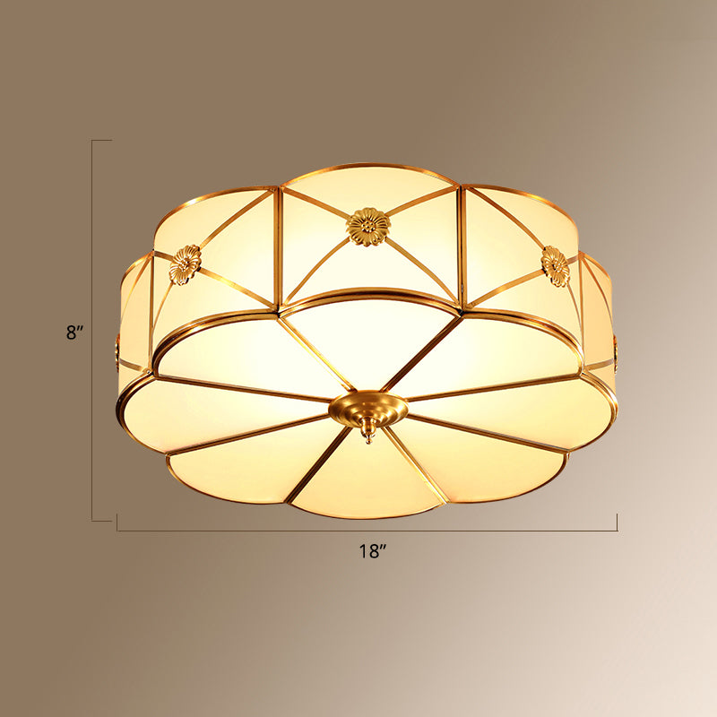 Colonial Style Gold Finish 4-Light Ceiling Flush Mount With Frosted Glass Bowl Shape